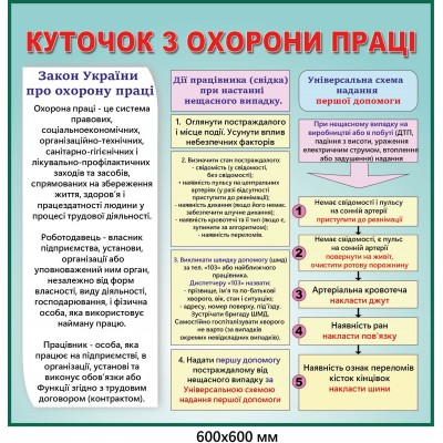 Информационный стенд "Охрана труда" с универсальной схемой первой помощи 600х600 мм